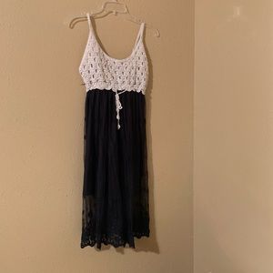 Girls weaved top dress with lace sheer bottom